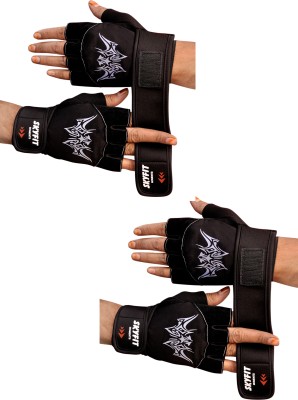 SKYFIT COMBO PACK 2 Super Lycra with Leather Gym Sports Gloves Gym & Fitness Gloves(Black)
