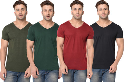 Adorbs Solid Men V Neck Dark Green, Maroon, Black T-Shirt
