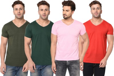 Tivy Solid Men V Neck Dark Green, Red, Pink T-Shirt