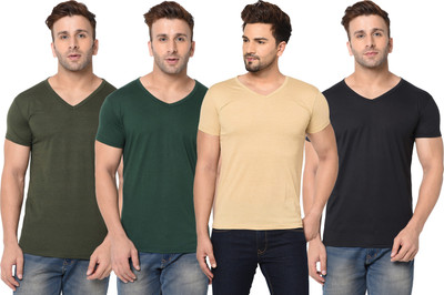 Adorbs Solid Men V Neck Dark Green, Black, Beige T-Shirt