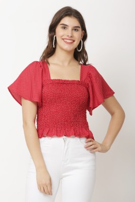 womenish Casual Polka Print Women Red, White Top