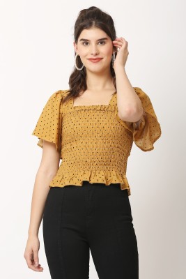 womenish Casual Polka Print Women Yellow Top