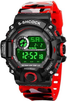 Trex Sck-red army DURABLE Red Army Camouflage Strap Stop Watch Water&Shock Resistance Alarm Digital Watch  - For Boys