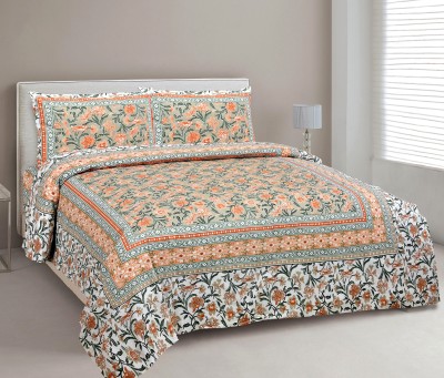 Shubastik 144 TC Cotton King Jaipuri Prints Flat Bedsheet(Pack of 1, Orange)