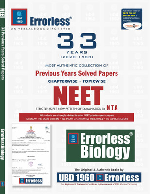 UBD1960 Errorless Chapterwise-Topicwise 33 Years Solved Papers NEET BIOLOGY as per NTA Paperback+ Digital(Paperback, UBD1960) UBD1960 Errorless Chapterwise-Topicwise 33 Years Solved Papers NEET BIOLOGY as per NTA Paperback+ Digital(Paperback, UBD1960)