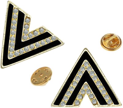 FURE Triangular Black Enamel Collar Pins with Rhinestones Brooch(Black)