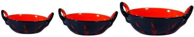 caffeine Ceramic Handmade Red & Black Bamboo Serving Kadhai Induction Bottom Non-Stick Coated Cookware Set(Ceramic, 3 - Piece)