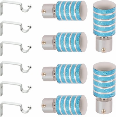 GLOXY Silver, Light Blue Rod Rail Bracket, Curtain Knobs, Curtain Hooks, Curtain Rods Metal(Pack of 12)