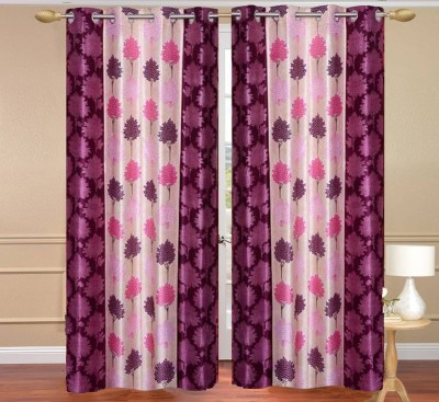 India Furnish 213 cm (7 ft) Polyester Semi Transparent Door Curtain (Pack Of 2)(Floral, Wine)