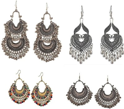 ZUKHRUF Zukhruf Fashion German Silver Beaded Chandbali Hook Earrings Jewellery for Women (Combo) Beads German Silver Drops & Danglers