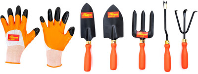 Globus GT-SET/5 PCS ORANGE GARDEN SET WITH GARDEN GLOVES Garden Tool Kit(6 Tools)