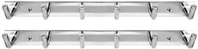 deeplax Door Hook Cloth Hanger Bathroom Wall Hooks wall Hanger keys Holder Steel Hooks Hook Rail Hooks khunti steelly 6 pin (chrome finished) (Pack of 2) Hook Rail 6(Pack of 2)