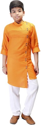 Qitty Boys Casual Kurta and Pyjama Set(Orange Pack of 1)