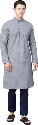 Manthan Men Checkered Straight Kurta(Blue)