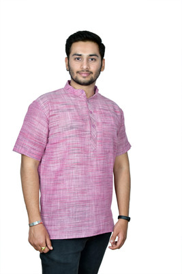 Divine creation Men Self Design Straight Kurta(Pink)