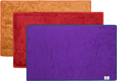 KUBER INDUSTRIES Microfiber Door Mat(Gold & Red & Blue, Free, Pack of 3)
