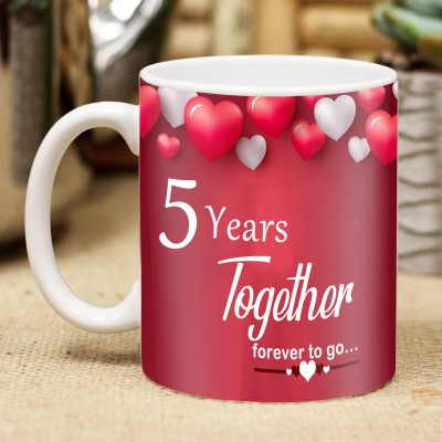 ME&YOU Anniversary Gifts, 5 Years Together forever to go Printed Ceramic Coffee Ceramic Coffee Mug(325 ml)