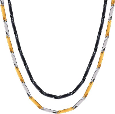 Fashion Frill Golden Silver Two tone & Black Stainless Steel Necklace Chain For Men & Boys Gold-plated, Silver Plated Stainless Steel Chain Set