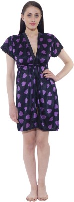 NIGHTGIRL Women Nighty with Robe(Black, Purple)