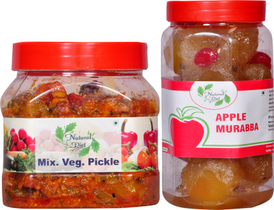 Natural Diet Combo of Maa Ke Hath Ka Organic Mothermade Mixed Pickle Achaar (Mixed Vegetable Mango Lime Green Chilli Carrot Ginger) 500gm (Mix Pickle) & The Real Taste of Maa Ke Hath Ka Swad Apple Murabba 1Kg Mixed Vegetable, Apple Pickle(2 x 0.75 kg)