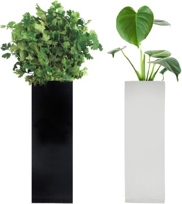 VAH White and black Magnetic Hydroponic or Artificial Plants Holder for Refrigerator Kitchen Counter Office Decor Desk Plant Decoration ( Hanging or Lay Flat) Plant Container Set(Pack of 2, Wood)