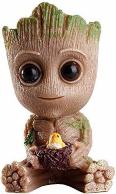 Pancikaa Garden: Marvel Baby Groot with Bird Basket Design Resin Pot Unique & Trendy Design Return Gifts Succulent Pots Polyresin Flowerpot Pen Stand/Planter Home Decor WITHOUT Plant (H - 7 Inch, W - 4 Inch) Plant Container Set(Polythene)