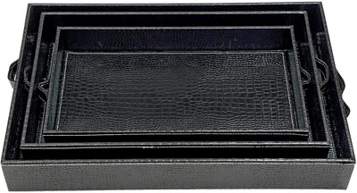 MFU Set of 3 Leatherette Trays For Serving , Bedside Use ,Office Use , Multipurpose Tray(Pack of 3)