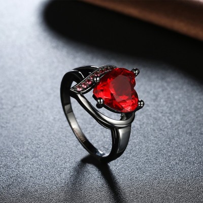 YELLOW CHIMES Valentine Special Red Crystal Heart Ring Gun Plated Ring for Women Alloy Crystal Platinum Plated Ring