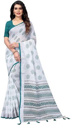 ARRA ENTERPRISE Self Design That Cotton Blend Saree(Green, White)