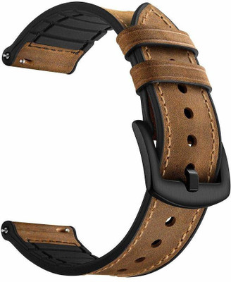 KHR 22mm Leather Watch Strap For Fossil Gen 6/Amazfit GTR 47mm/One Plus(46mm)/Noise Colorfit Smart Watch Strap(Brown)
