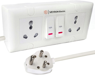 VEYRON AmpElectric Extension Board - Two 6/16A Socket and Two 16A ( 15A ) Indicator Switch, 20 Meter Long 1.5 Sq mm 3 Core Heavy Duty Wire Cable Cord with 16 Amp (15 ) 3 Pin Plug , Power Socket Extender box (Polycarbonate) (20 meter) 2  Socket Extension Boards(White, 20 m)