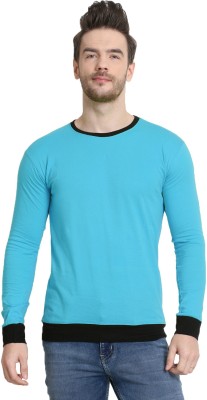 Diwazzo Colorblock Men Round Neck Light Blue T-Shirt