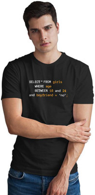 DUDEME Printed Men Round Neck Black T-Shirt