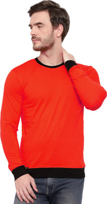 Diwazzo Colorblock Men Round Neck Red T-Shirt