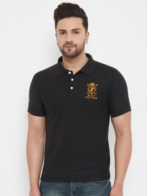 The Million Club Solid Men Polo Neck Black T-Shirt
