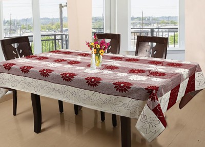 DPA Collection Floral 6 Seater Table Cover(Maroon, White, Cotton, Pack of 7)