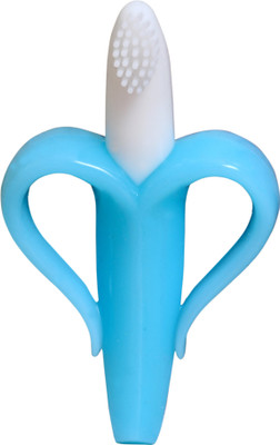 mastela Single Silicone Banana Shaped Teething Toothbrush/Teether for Baby/Toddlers/Infants/Children (Blue, Pack of 1) Teether(Blue)