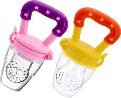 mastela Fruit/Food Feeder/Pacifier/Nibbler with Silicon Mesh in Box Packing (Pink & Yellow, Pack of 2) Teether and Feeder(Pink & Yellow)