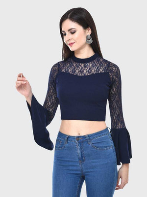 Shiva Trends Casual 3/4 Sleeve Solid Women Blue Top