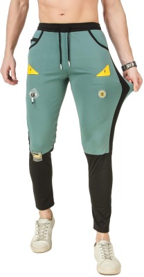 Plus91 Printed Men Green Track Pants