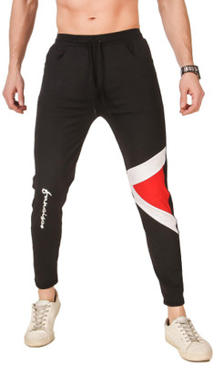 Plus91 Colorblock Men Black Track Pants
