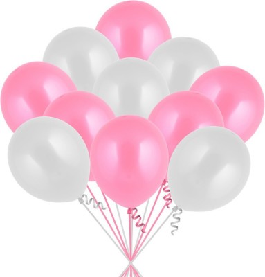 PARTY MIDLINKERZ Solid 100Pcs Pink, White Metallic Balloons For Ballons For Decorating Balloon(White, Pink, Pack of 100)