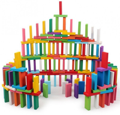 Authfort 120 Pieces 12-color Wooden Domeenoss Blocks Set, Kids Educational Play Toy, Racing Game Playset(Multicolor)