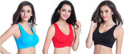 BRATON Women Sports Non Padded Bra(Blue, Red, Black)