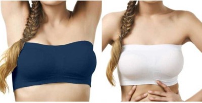 Tarido Women Bandeau/Tube Non Padded Bra(Dark Blue, White)