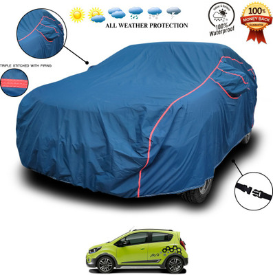 SEBONGO Car Cover For Chevrolet Beat (With Mirror Pockets)(Blue)