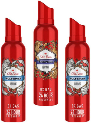 OLD SPICE 2 Wolfthorn & 1 Lionpride Deodorant Each 115ml Body Spray  -  For Men(345 ml, Pack of 3)