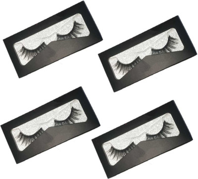 overlook Black Natural 3D Thick Long Eye- Lashes (Pack Of 4)(Pack of 4)