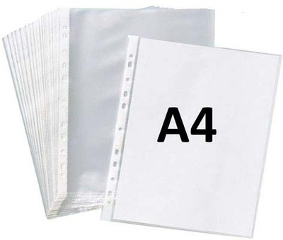 PPS Plastic Greeshma Plastic 100 Transparent Document Sleeves, Leaf Sheet Clear Certificates/Waterproof Sheet Protectors 11 Holes Punched Ring Files Folder(Set Of 100, Transparent)