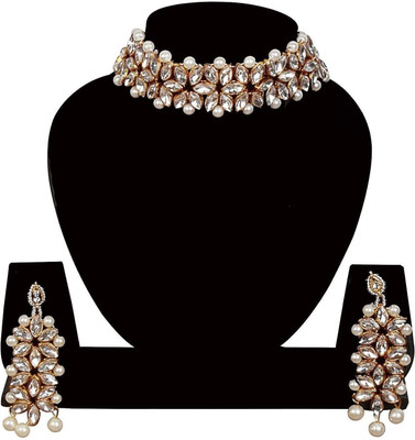taransha Brass Gold-plated White, Gold Jewellery Set(Pack of 1)